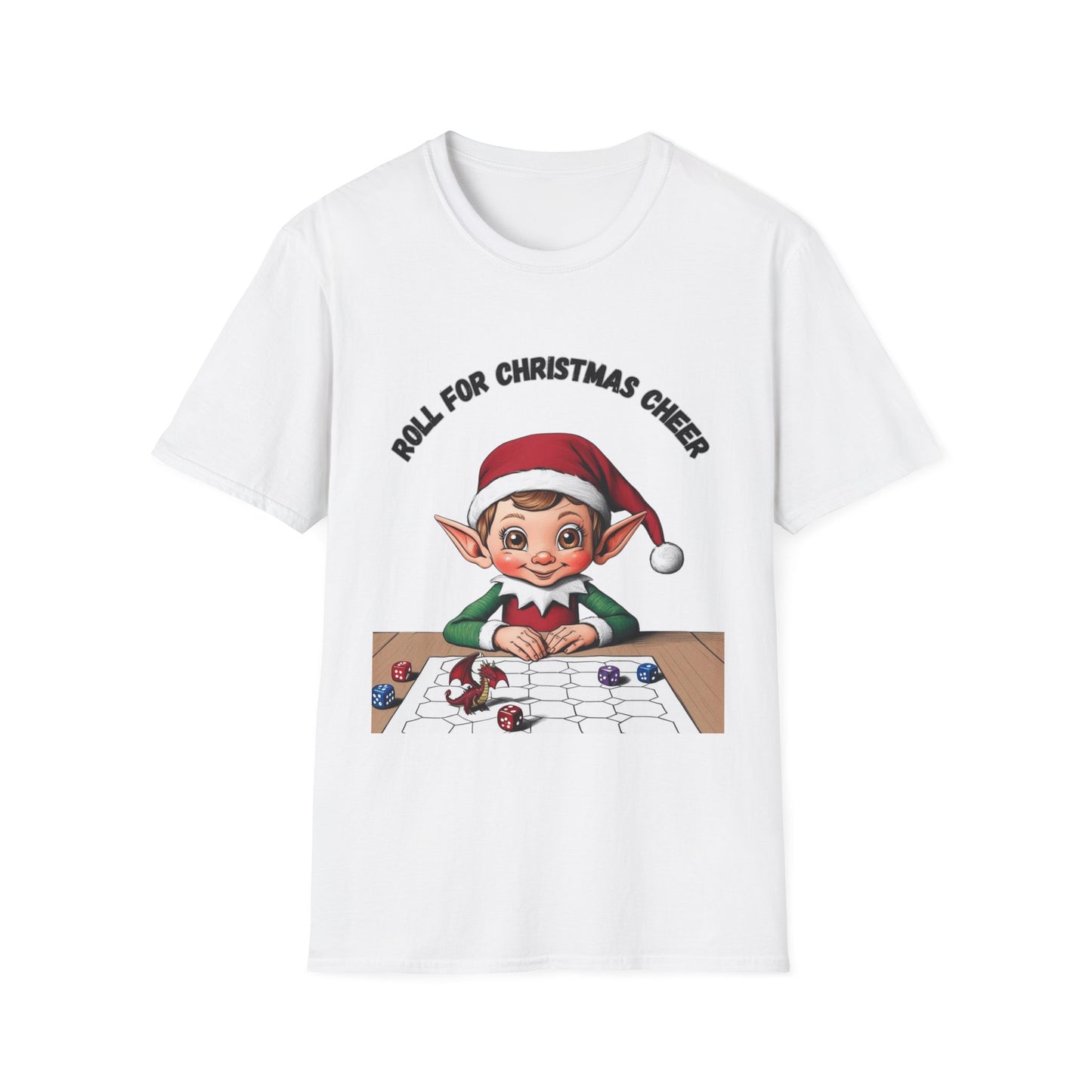 Funny Christmas Elf Unisex Softstyle T-Shirt, Dungeons and Dragons Game Night Tee, Holiday Elf Shirt, Christmas Elf Costume, DnD Elf Gift
