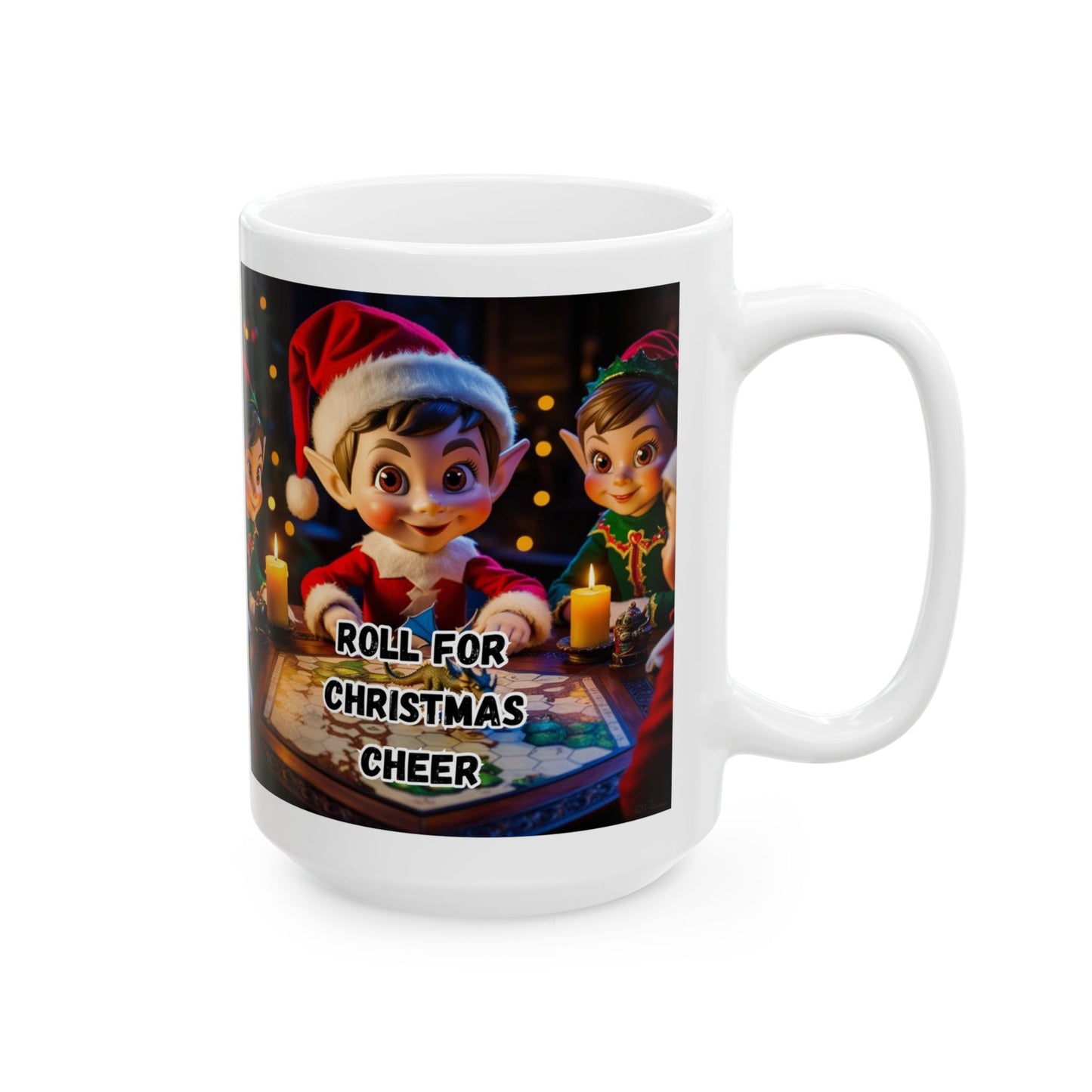 Ceramic Christmas Mug, Christmas elf playing d&d, Holiday Coffee Cup, Christmas Gift, Dungeons and Dragons Mug, 11oz