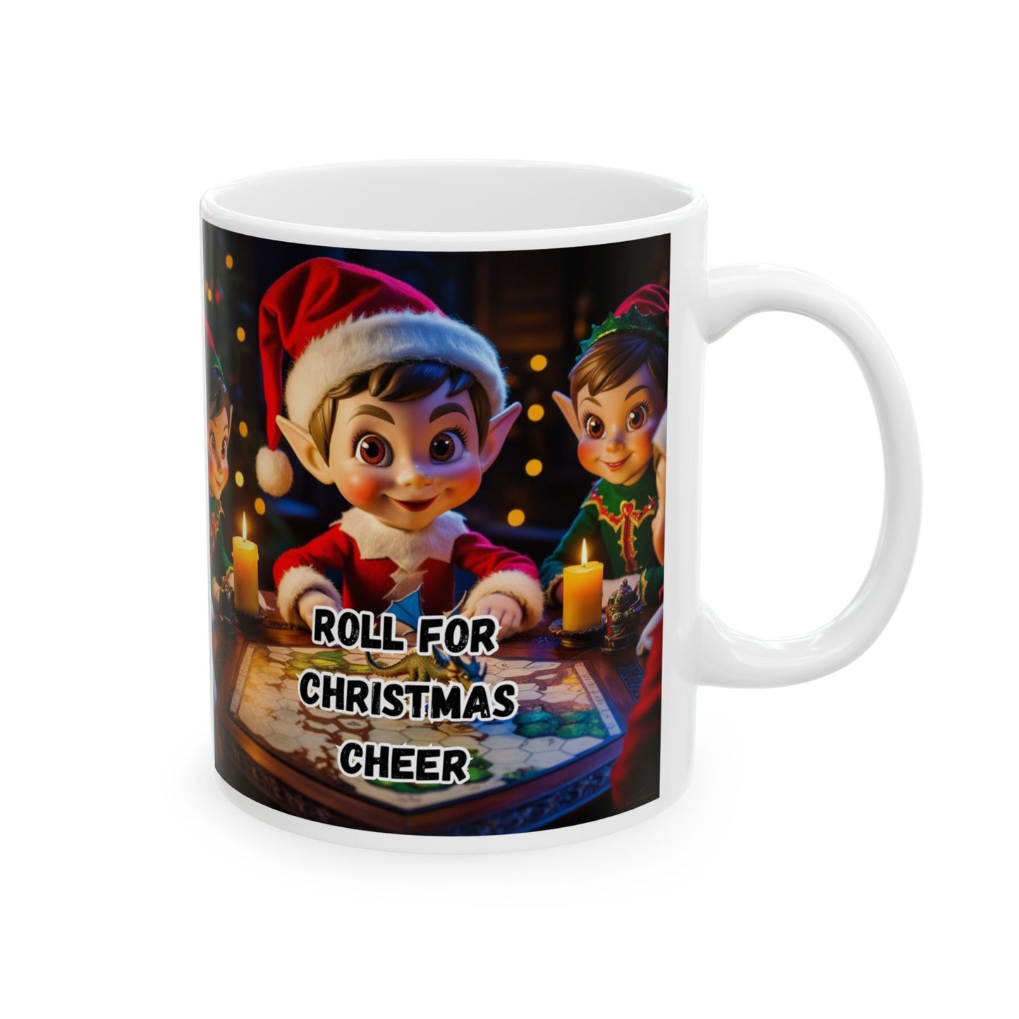 Ceramic Christmas Mug, Christmas elf playing d&d, Holiday Coffee Cup, Christmas Gift, Dungeons and Dragons Mug, 11oz