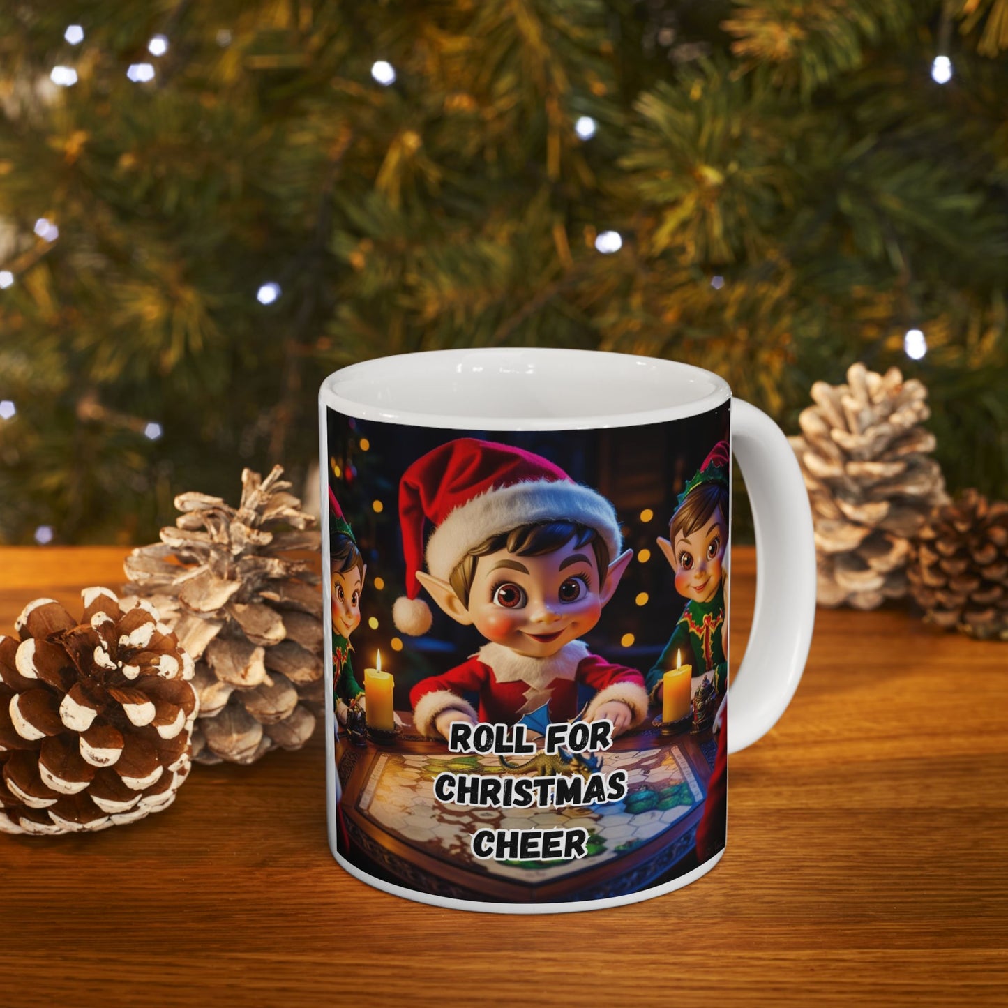 Ceramic Christmas Mug, Christmas elf playing d&d, Holiday Coffee Cup, Christmas Gift, Dungeons and Dragons Mug, 11oz